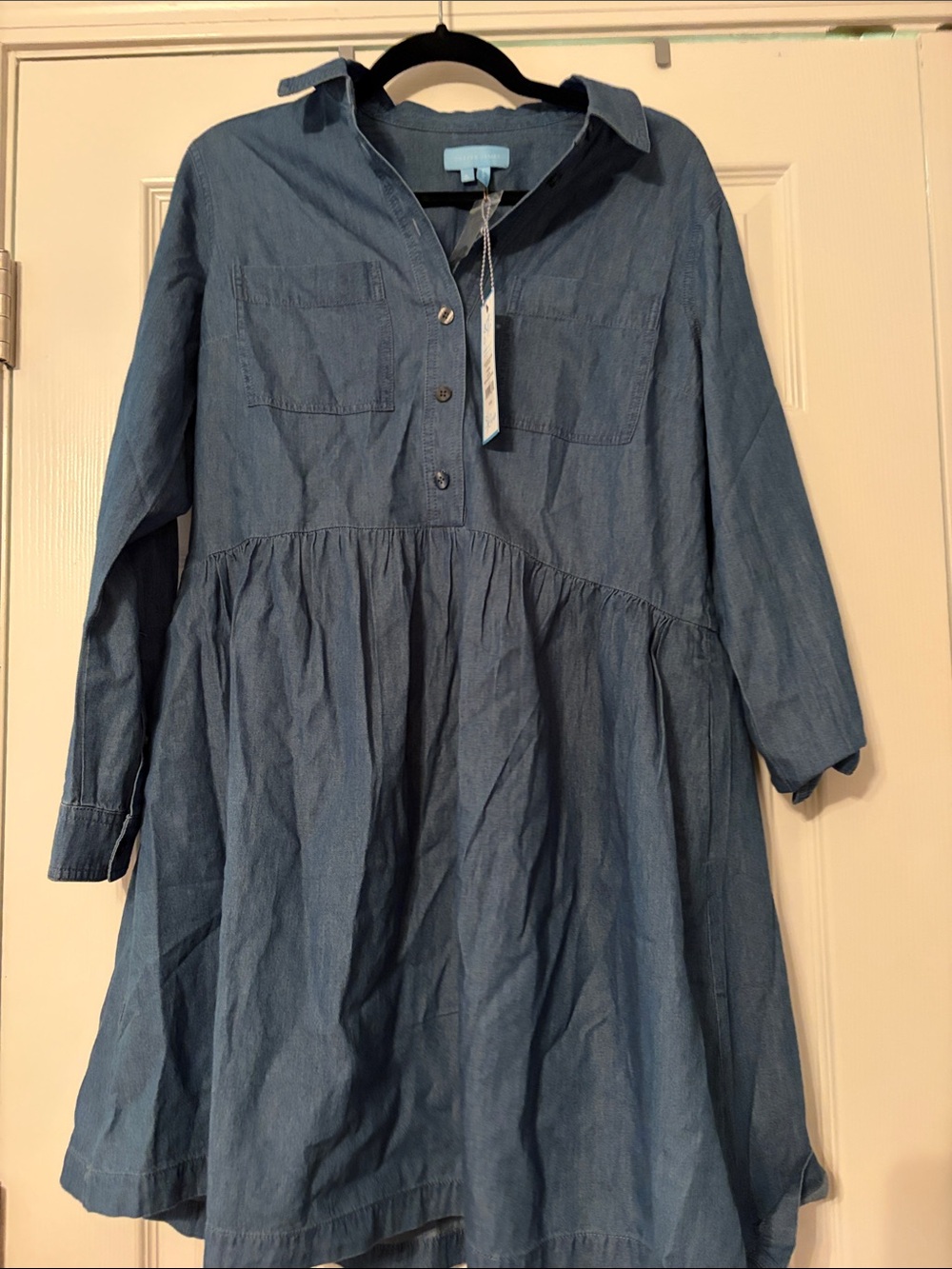 Draper James Chambray Blue Button-Front Long Sleeve Dress